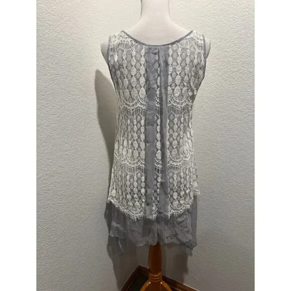 A'Reve Women's Tank Top Sz L Sliver White Sheer Lace Fairy Grunge BOHO - Picture 4 of 11